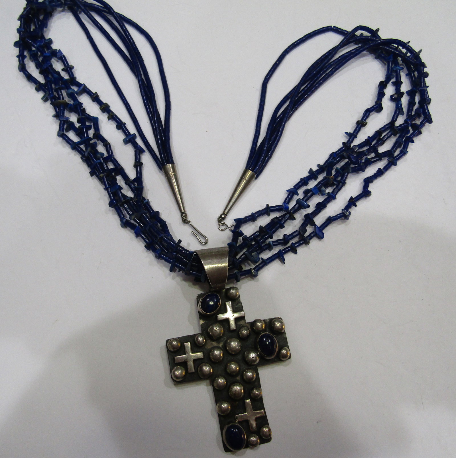 28" CHIMNEY BUTTE LAPIS CROSS & NECKLACE STERLING (1 of 3)
