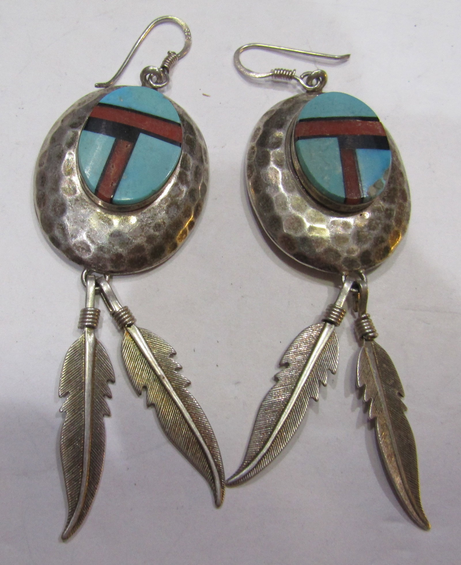 INLAID TURQUOISE CORAL EARRINGS STERLING SILVER (1 of 2)