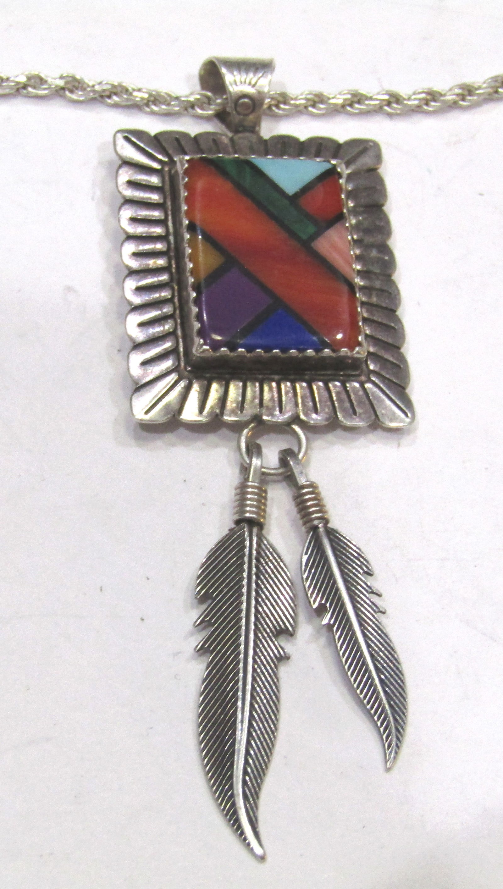 "QT" INLAY MULTI GEMSTONE NECKLACE STERLING SILVE (1 of 3)