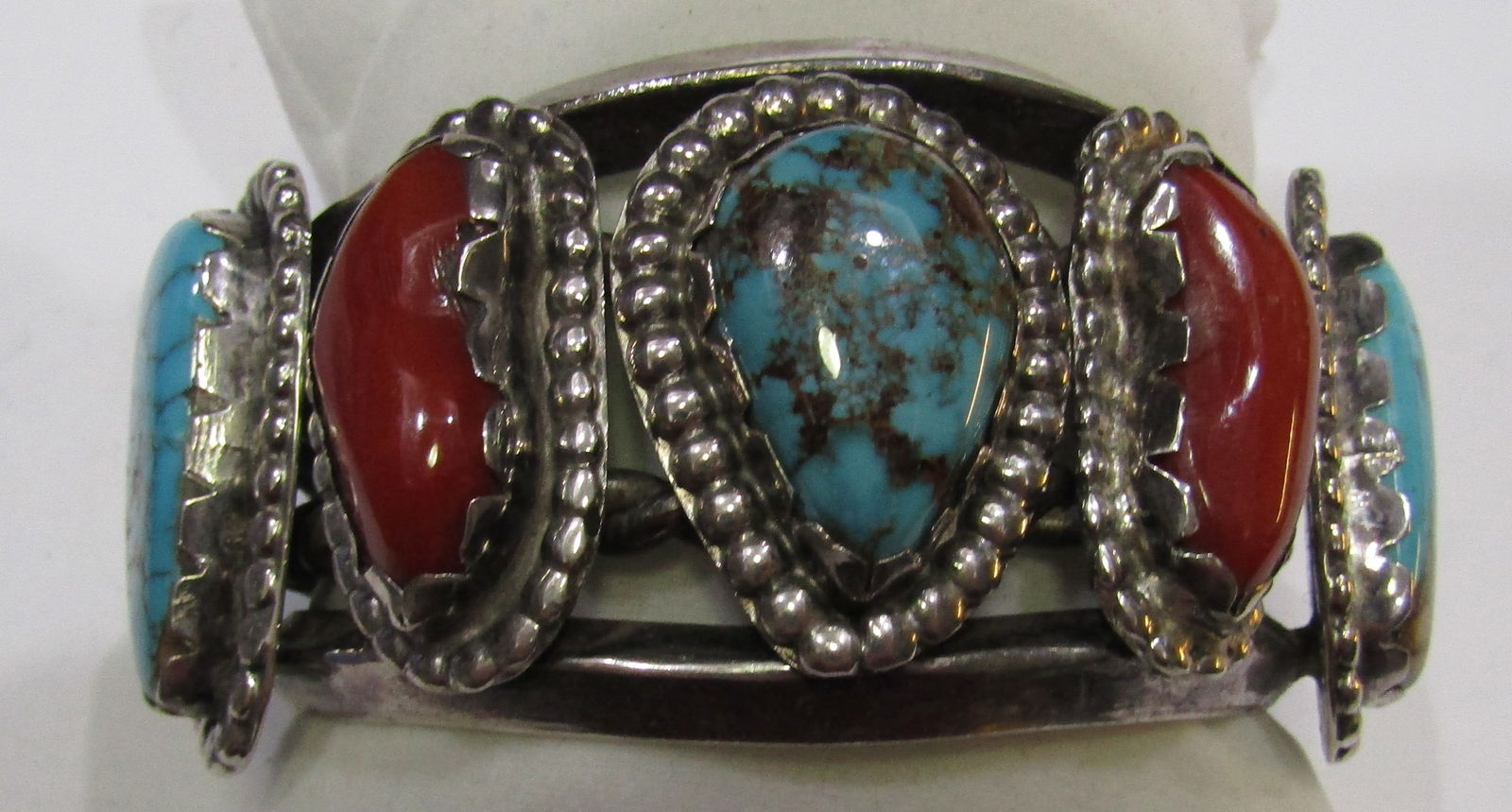 161GRAM TURQUOISE CORAL CUFF BRACELET STERLING SIL (1 of 3)