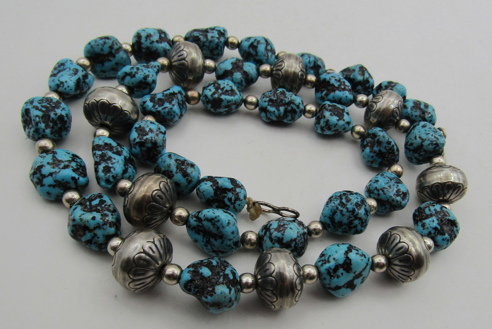 22" 12MM TURQUOISE & STERLING SILVER BEAD NECKLACE (1 of 3)