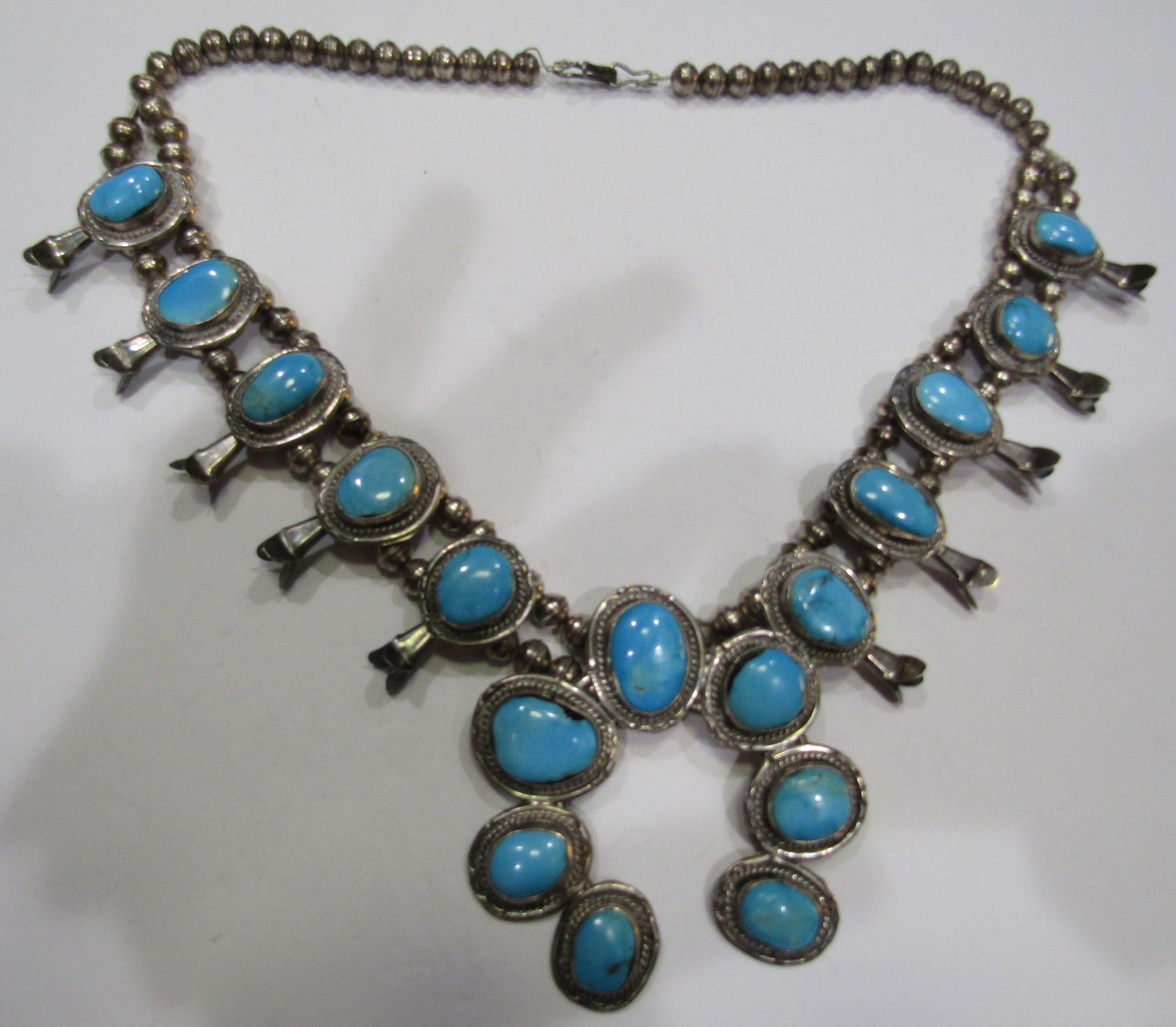 TURQUOISE SQUASH BLOSSOM NECKLACE STERLING SILVER (1 of 3)