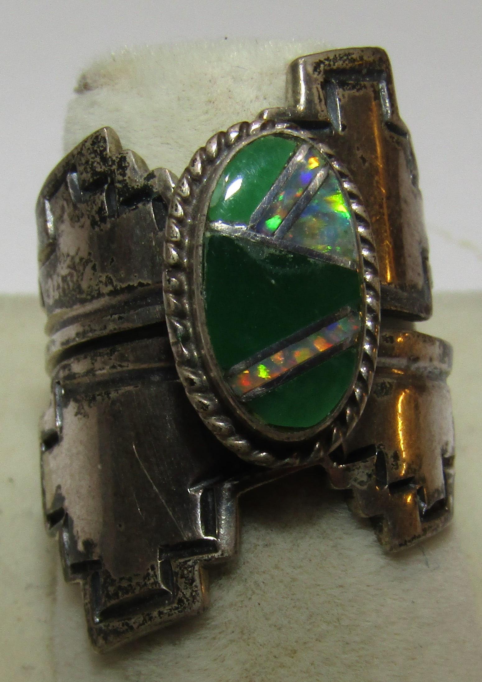 "LP" MALACHITE OPAL RING STERLING SILVER SIZE 7 (1 of 3)