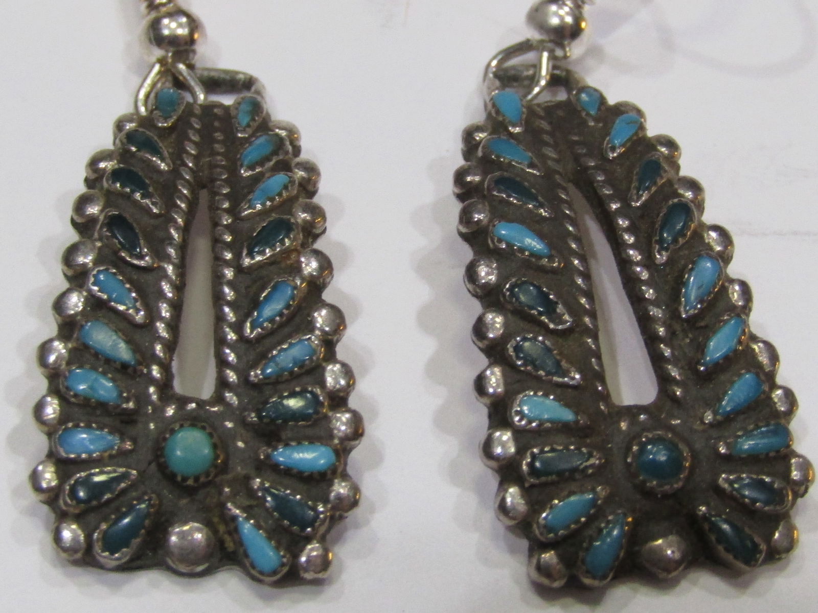 EARLY PETIT POINT TURQUOISE EARRINGS STERLING SILV (1 of 2)
