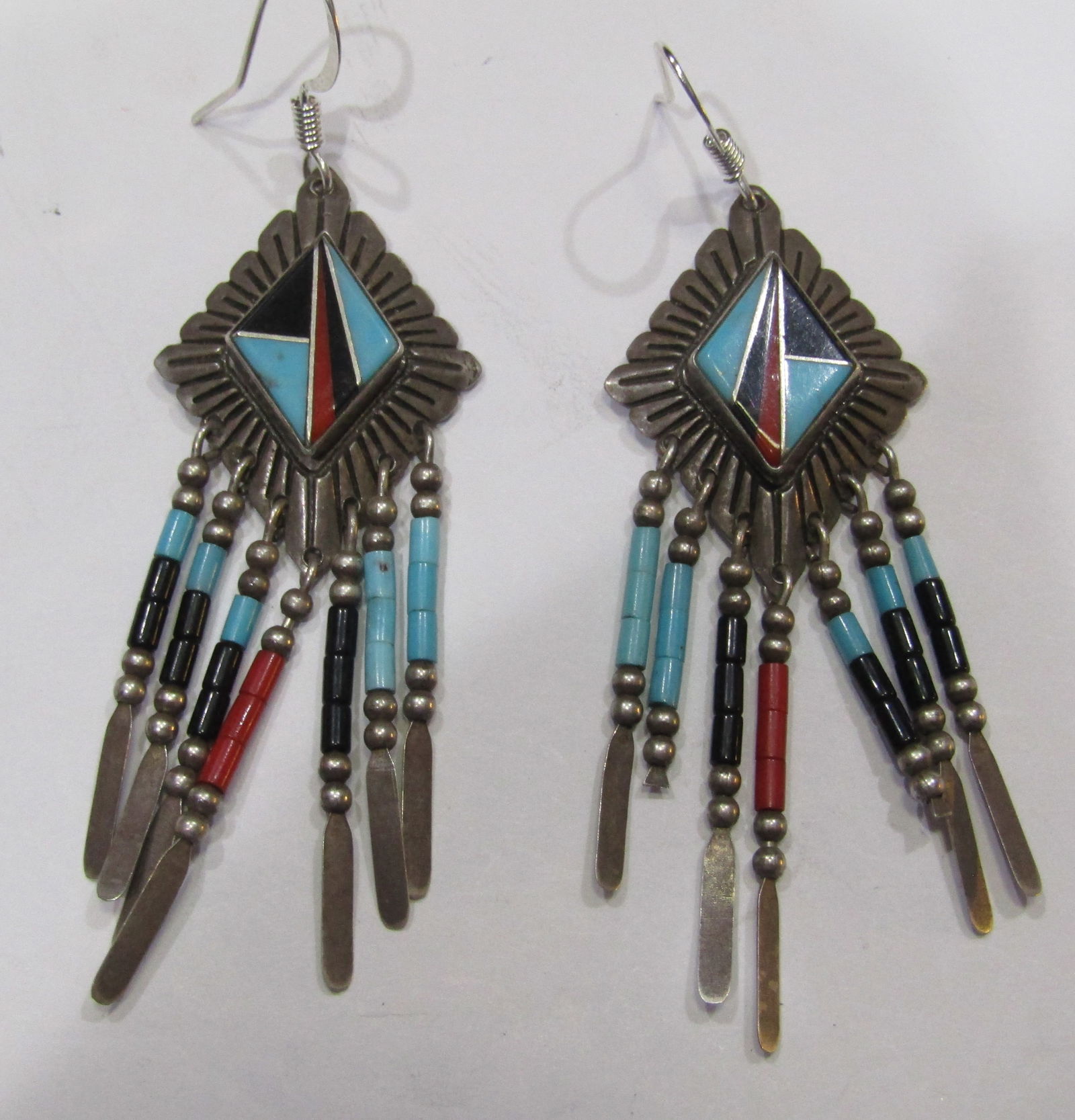 QT" INLAY TURQUOISE CORAL EARRINGS STERLING SILVER (1 of 2)
