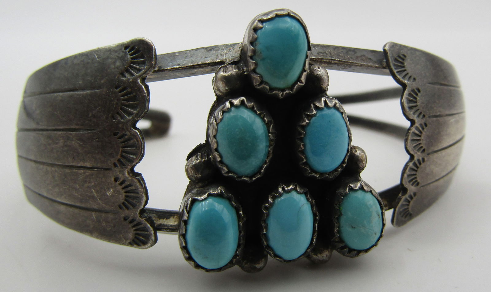 JAMEZ TURQUOISE CLUSTER CUFF BRACELET STERLING SIL (1 of 8)