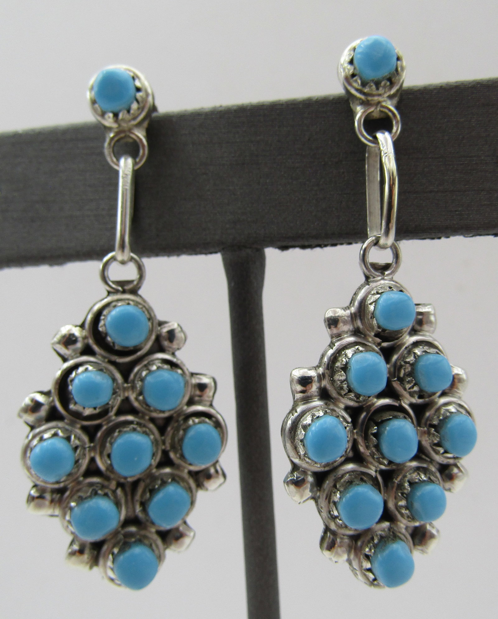 "DK" TURQUOISE CLUSTER EARRINGS STERLING SILVER (1 of 4)