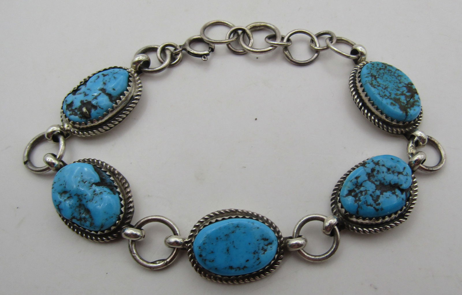 8" SIGNED "D" TURQUOISE BRACELET STERLING SILVER (1 of 4)