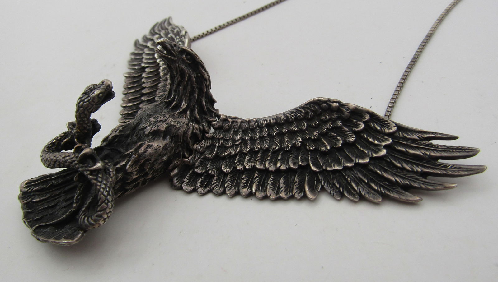 3D MOVABLE EAGLE & SNAKE PENDANT NECKLACE STERLING (1 of 6)
