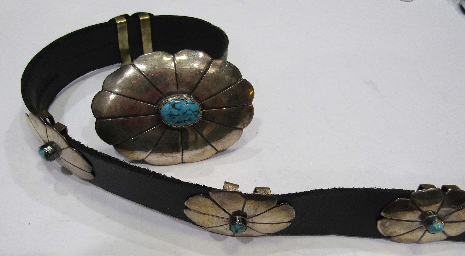 "DY" TURQUOISE CONCHO BELT BUCKLE STERLING SILVER (1 of 3)