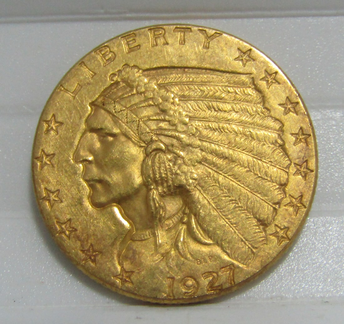 1927 US 2 1/2 DOLLAR GOLD INDIAN COIN: 1927 US 2 1/2 DOLLAR GOLD INDIAN COIN. WITH IMPERIAL AUCTION THE COST FOR PACKING AND SHIPPING VIA USPS IN THE USA IS $5.