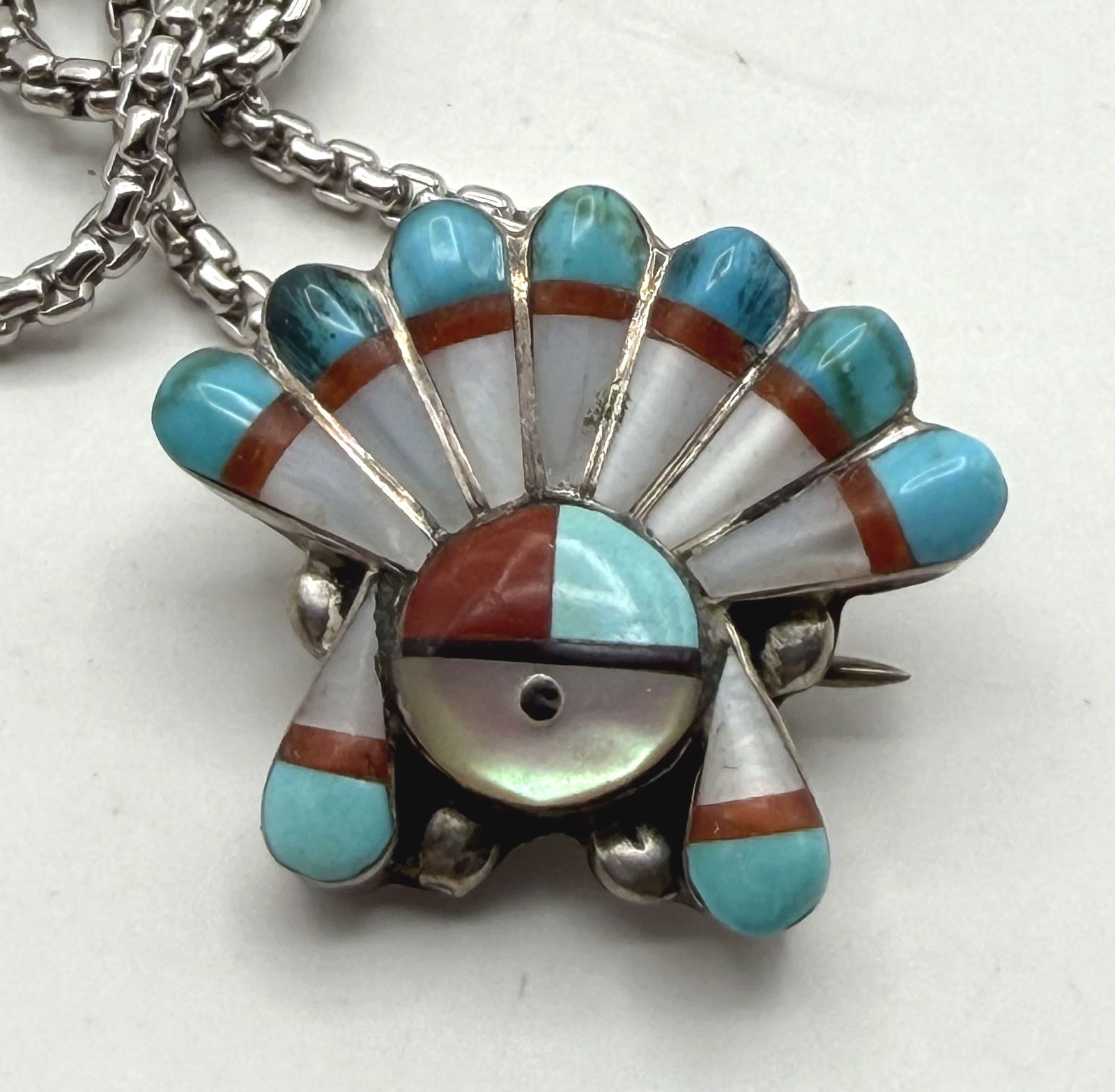 STERLING ZUNI SUNFACE PENDANT PIN BROOCH NECKLACE (1 of 4)