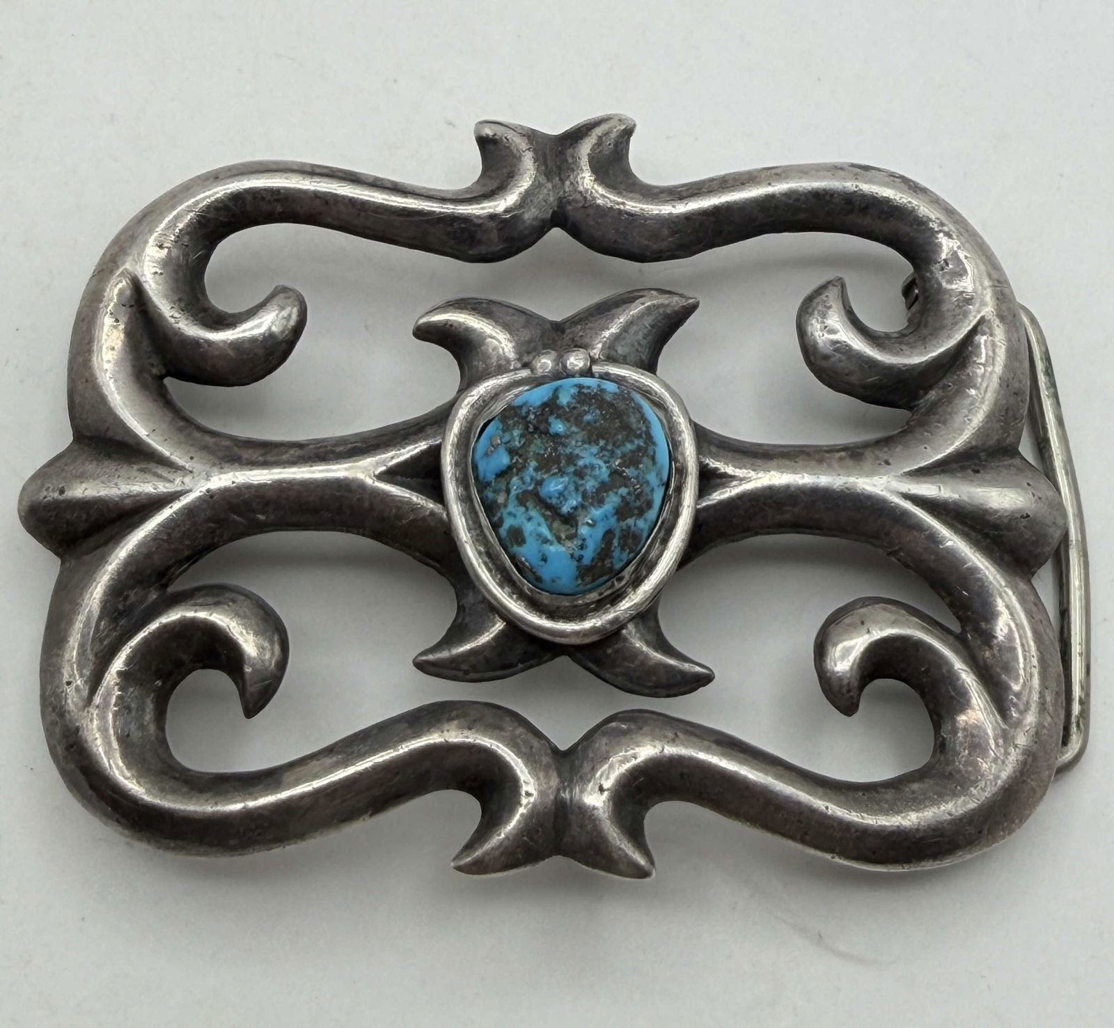 3.5" 88G SANDCAST TURQUOISE STERLING BELT BUCKLE (1 of 4)