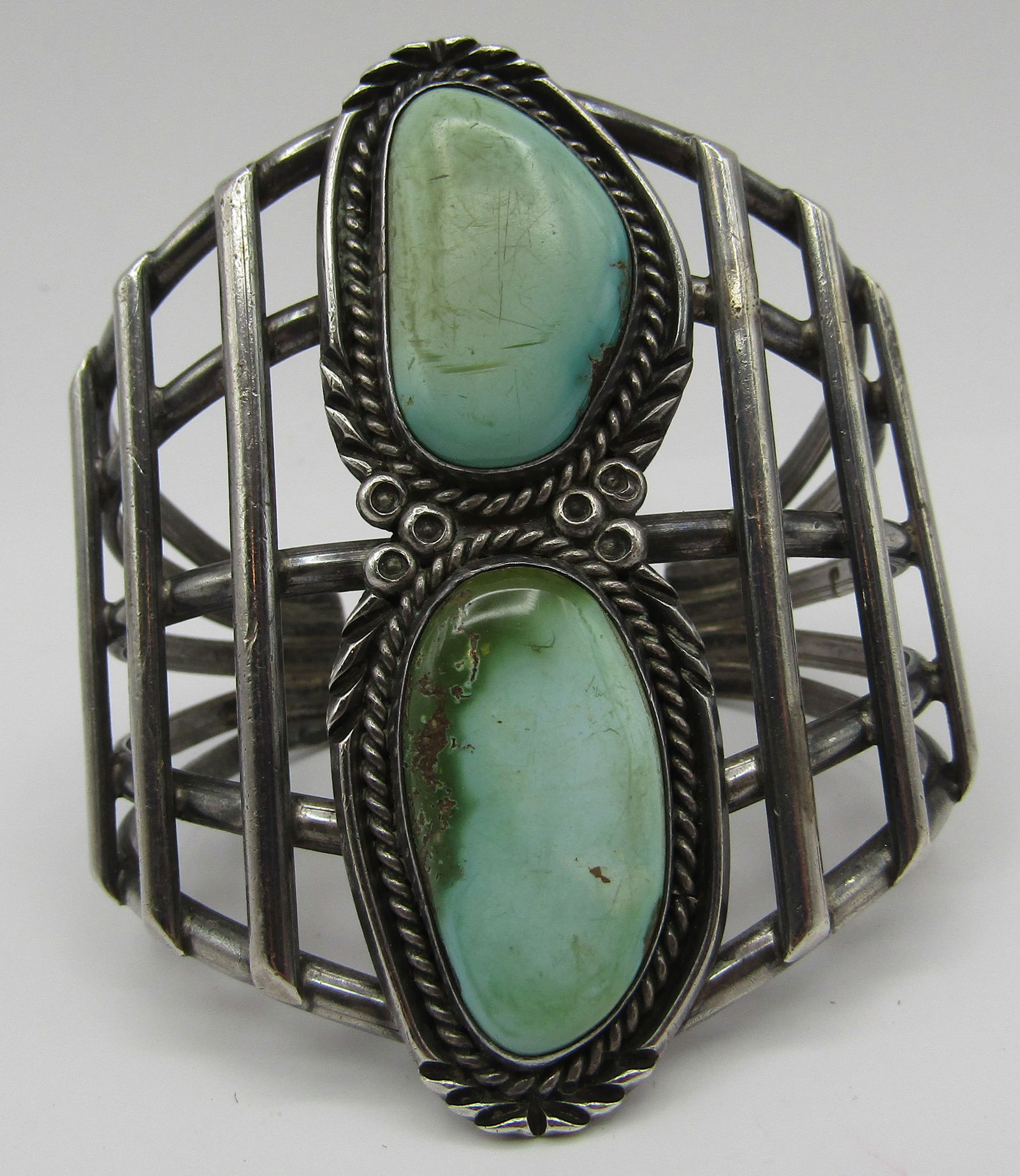 "JB" TURQUOISE CUFF BRACELET STERLING SILVER 63GRM (1 of 7)