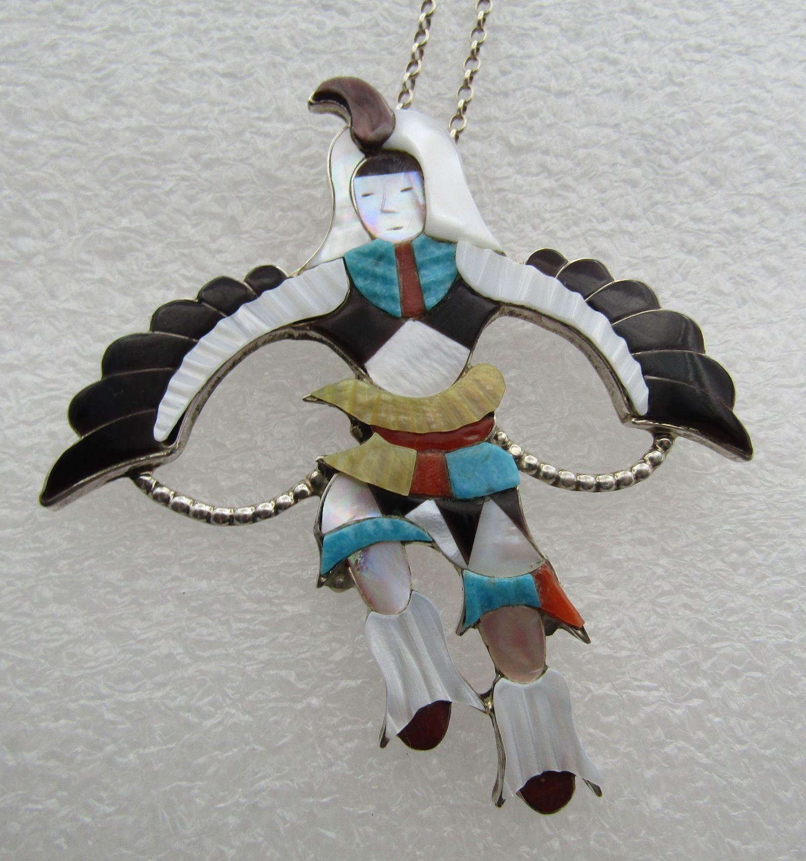 22" BEYUKA INLAY EAGLE DANCER NECKLACE PIN STERLIN (1 of 6)