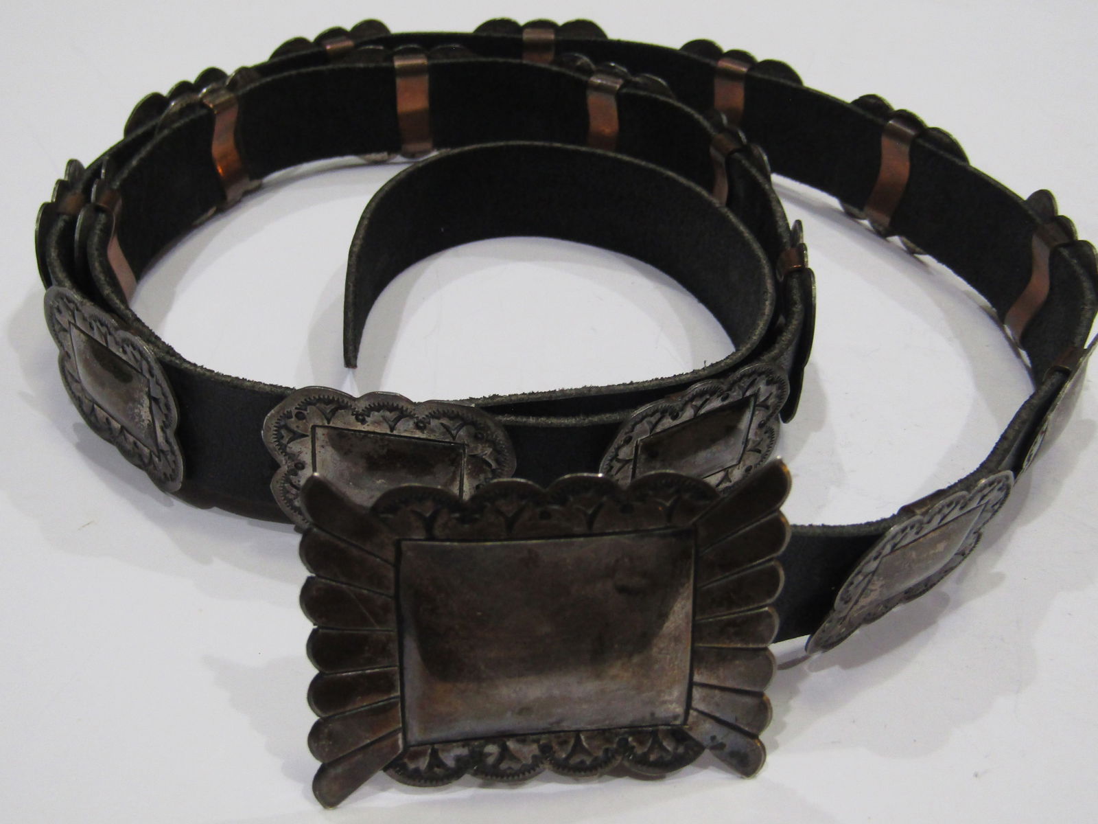 HAND STAMPED STERLING SILVER CONCHO BELT & BUCKLE (1 of 2)