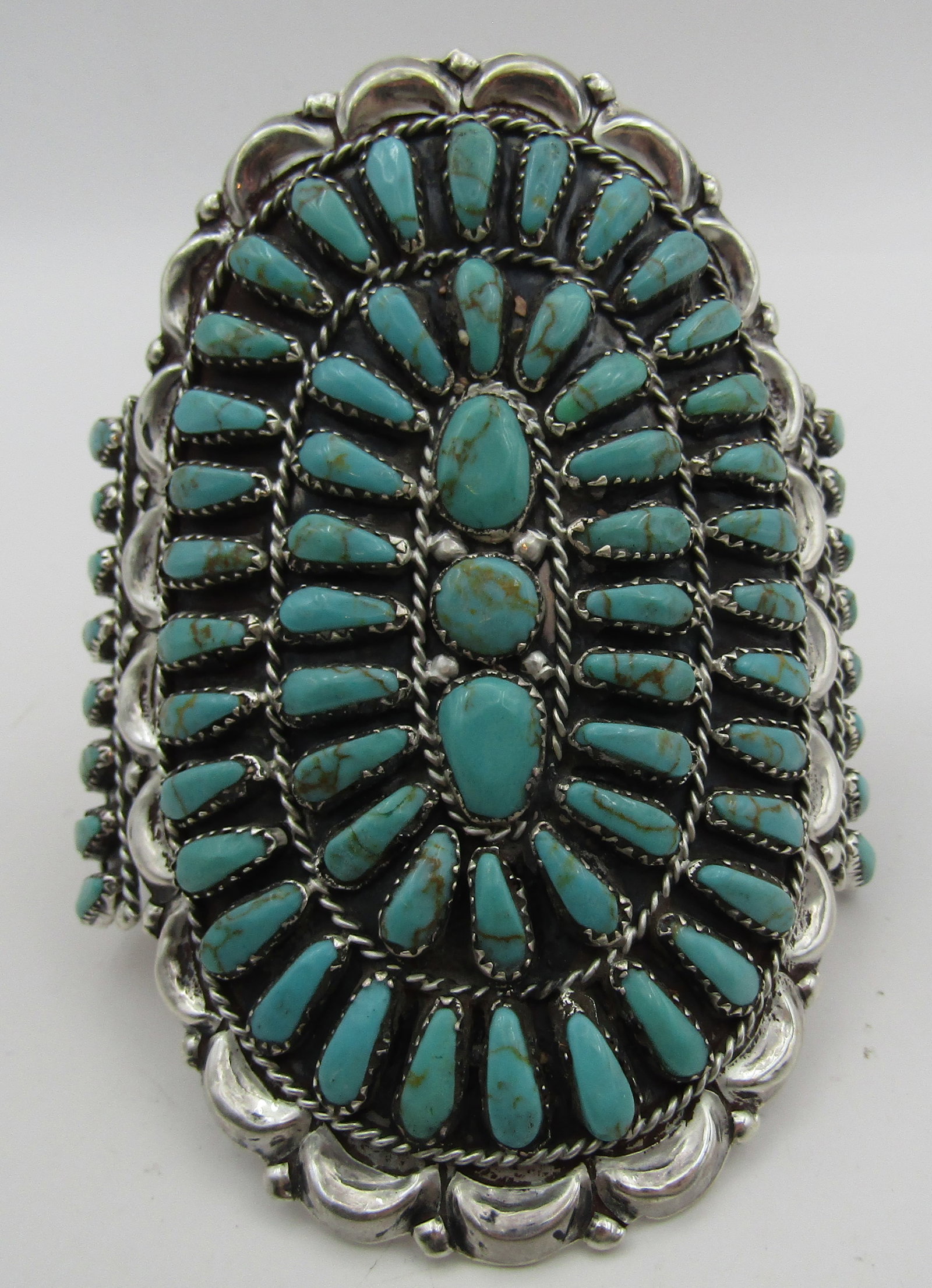 SIGNED DLW 3.75" STERLING TURQUOISE CLUSTER CUFF (1 of 6)