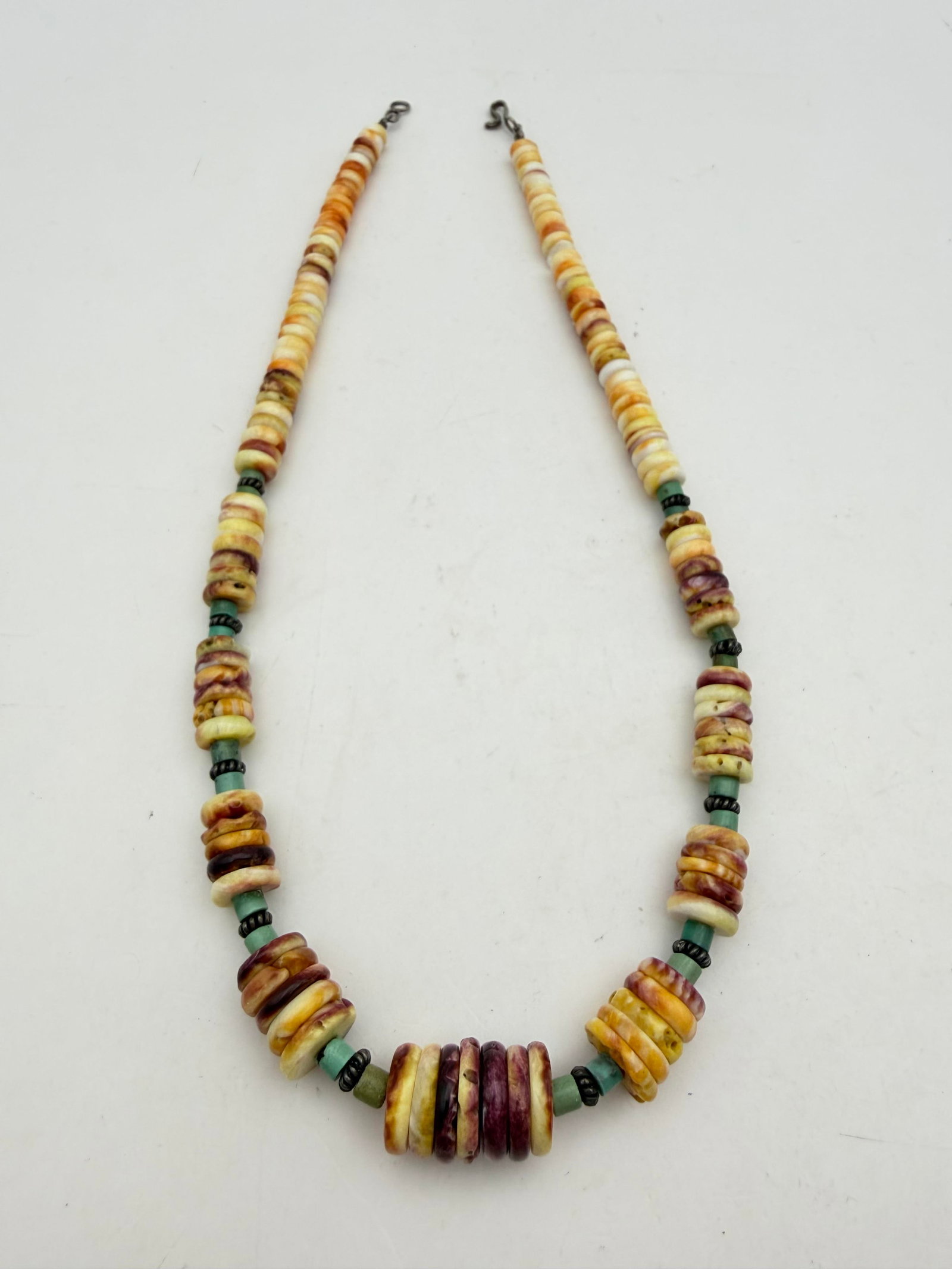 STERLING SHELL TURQUOISE BEADED NECKLACE (1 of 5)