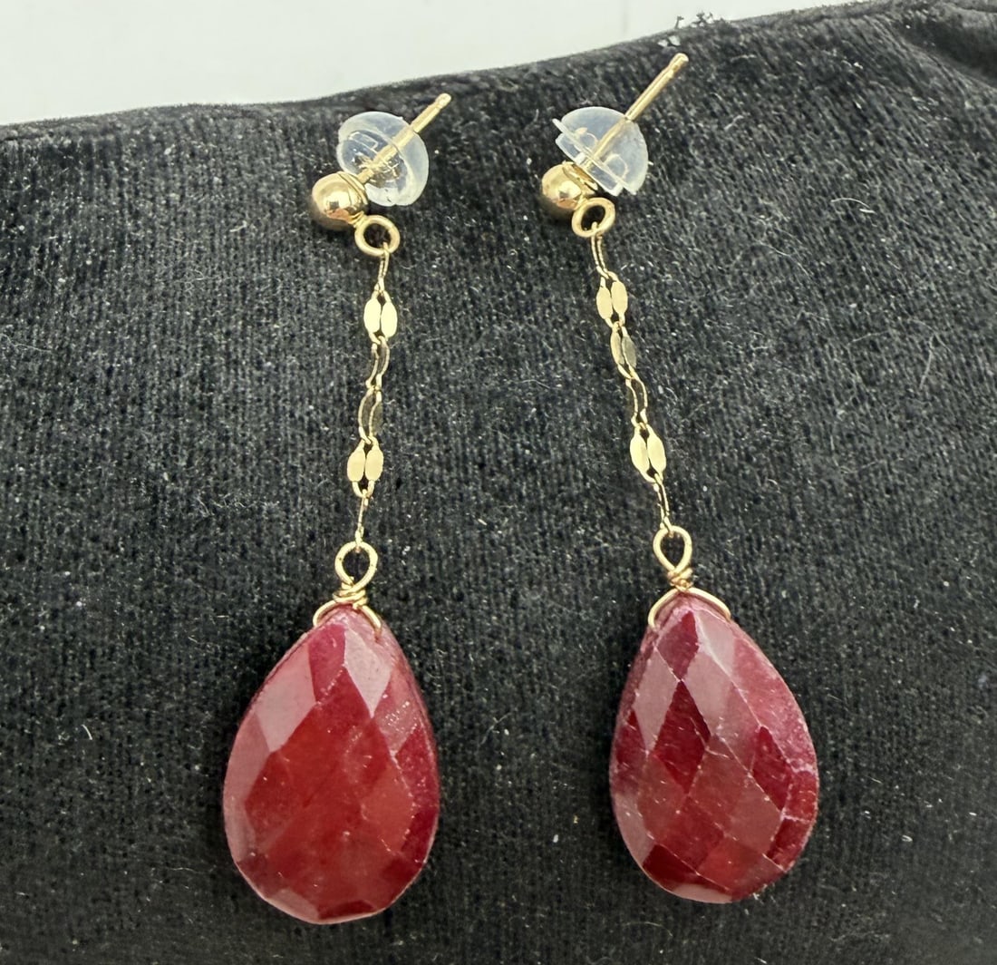 17 CARAT RUBY 14K SOLID GOLD EARRINGS - 3