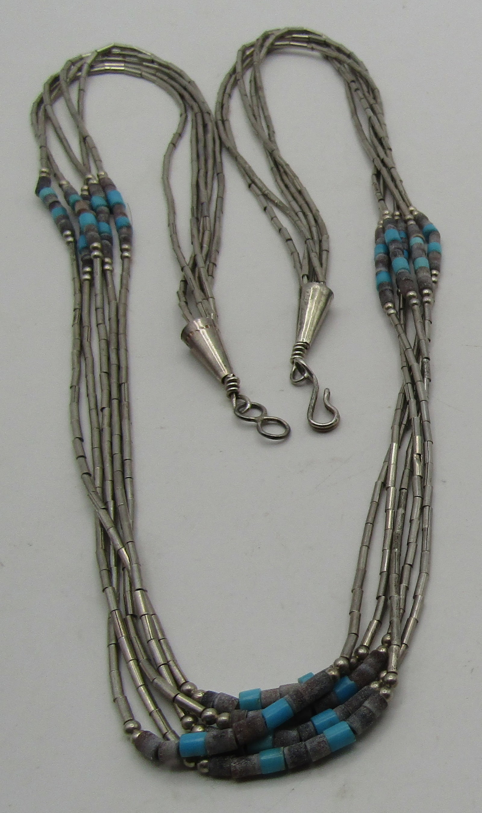 5 STRAND TURQUOISE HEISHI NECKLACE STERLING SILVER (1 of 5)
