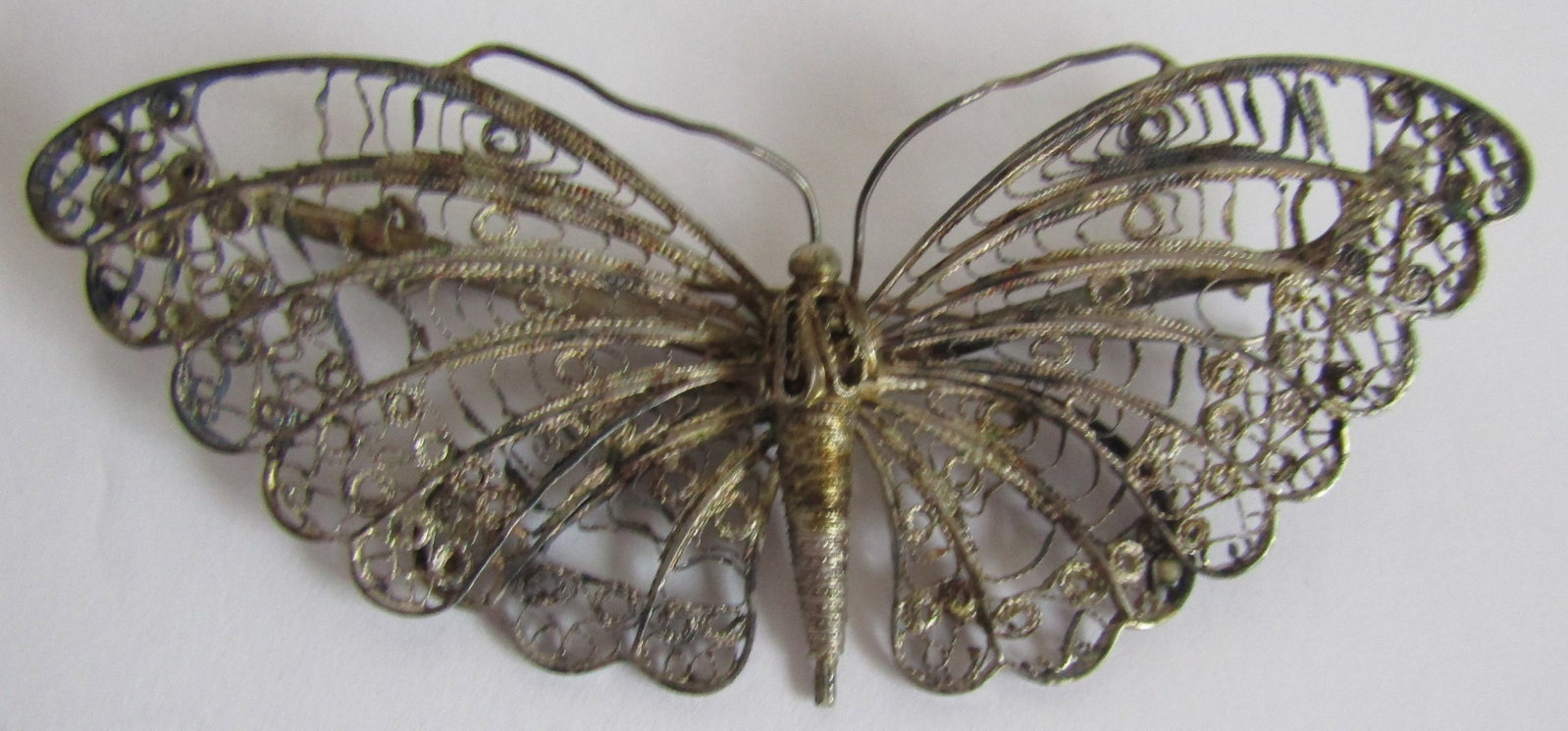 3.5" LARGE STERLING SILVER FILIGREE BUTTERFLY PIN (1 of 2)