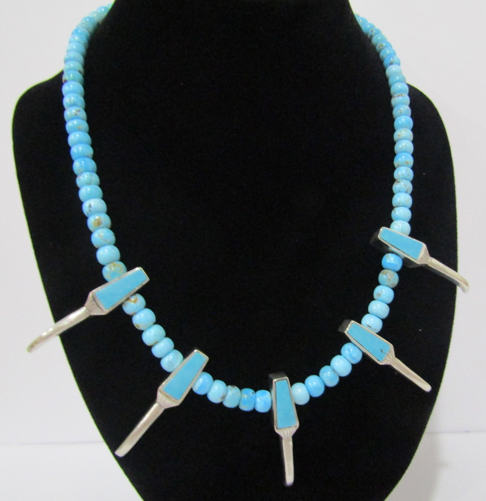TURQUOISE BEAR CLAW NECKLACE STERLING SILVER 74GRM (1 of 9)