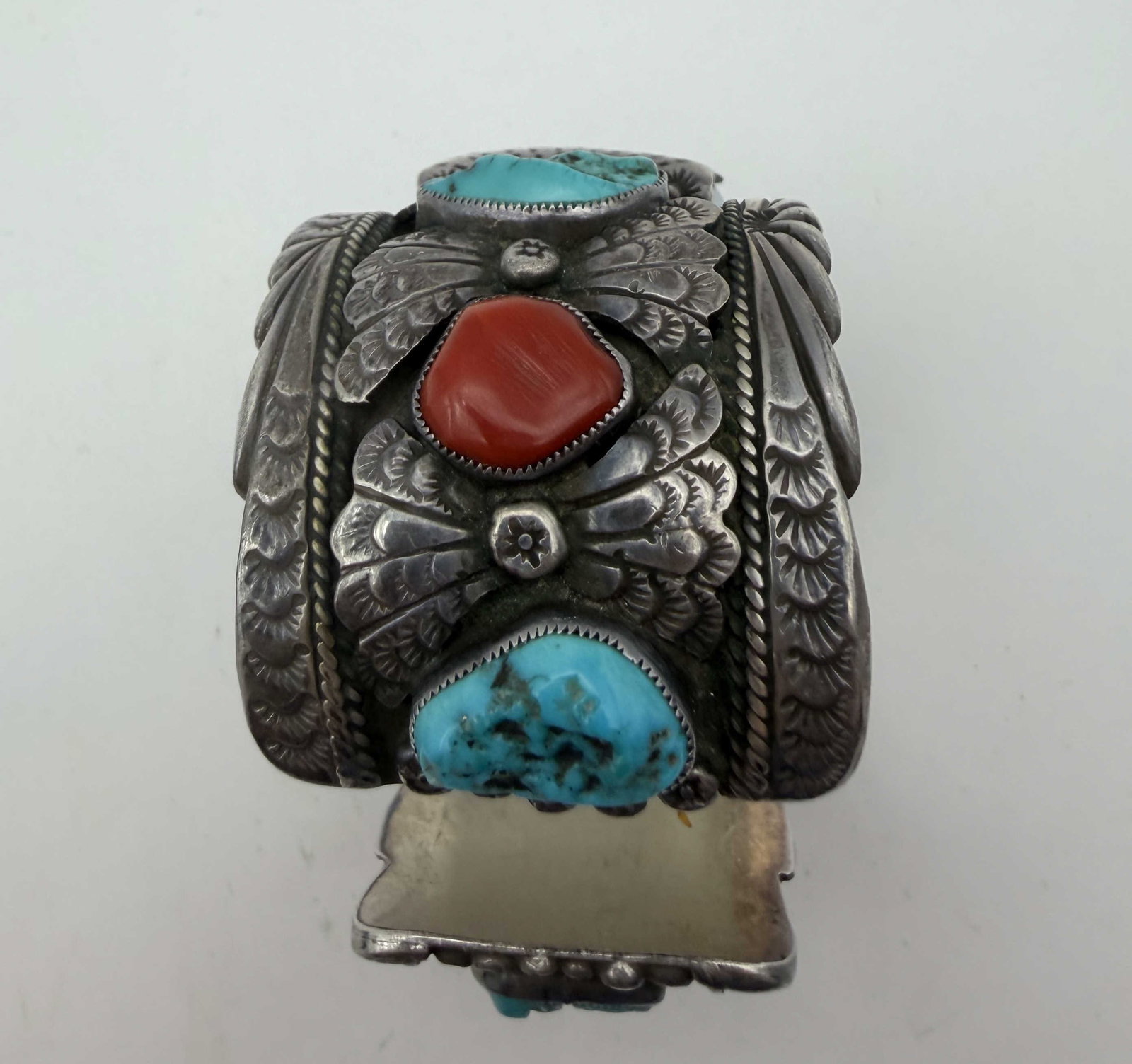 168 GRAM HT STERLING WATCH CUFF BRACELET TURQUOISE (1 of 7)