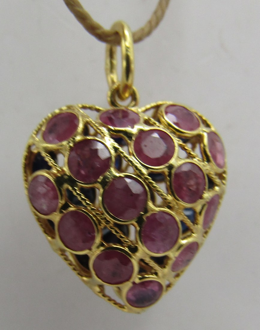 18K GOLD SAPPHIRE & RUBY PENDANT NECKLACE BRACELET (1 of 2)