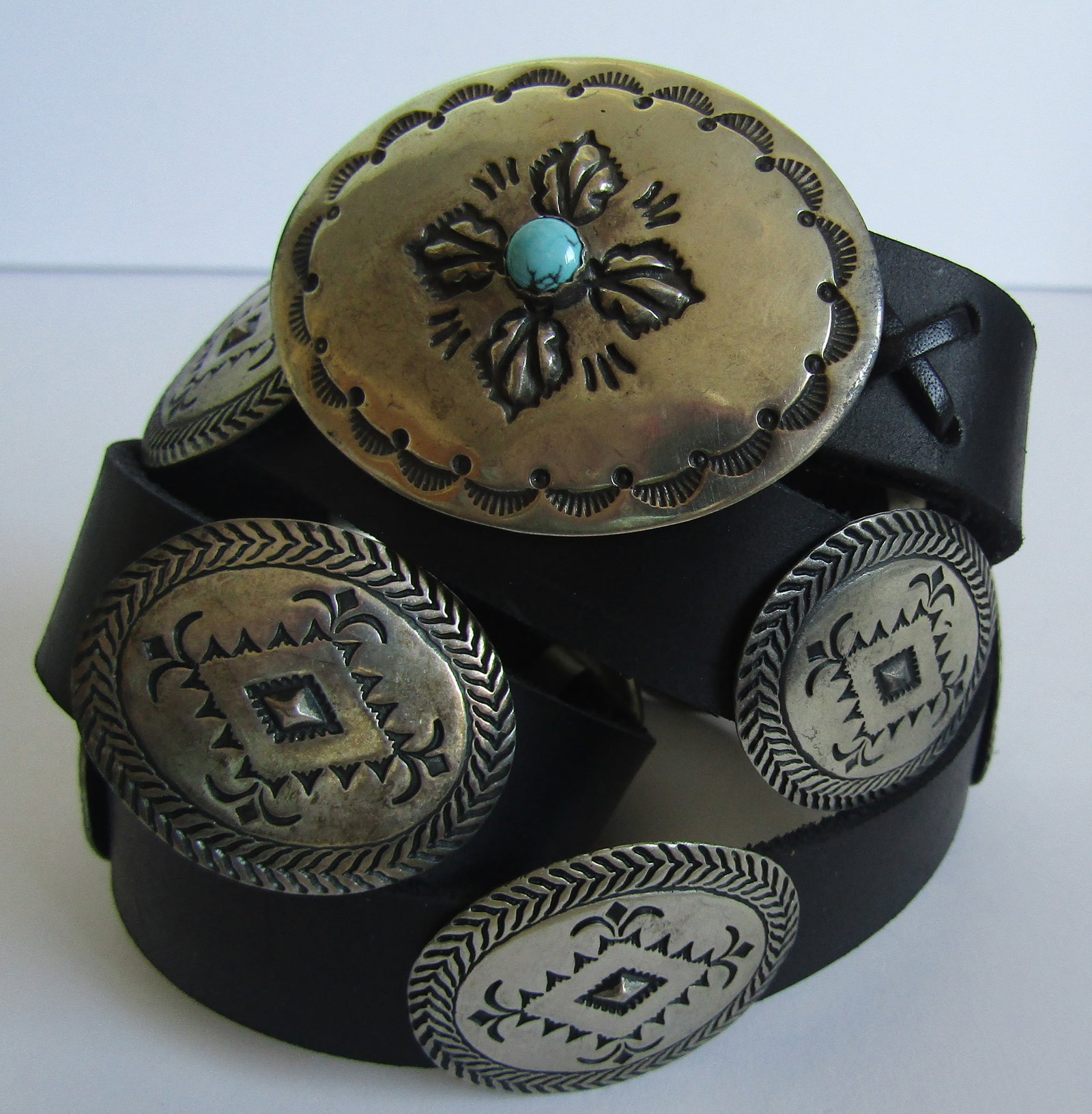 TURQUOISE STERLING SILVER CONCHO BELT BUCKLE 136G (1 of 5)