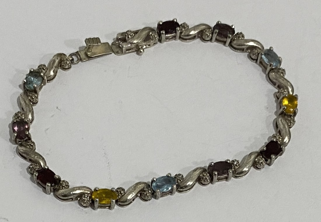 7.25" MULTI STONE BRACELET STERLING SILVER (1 of 3)