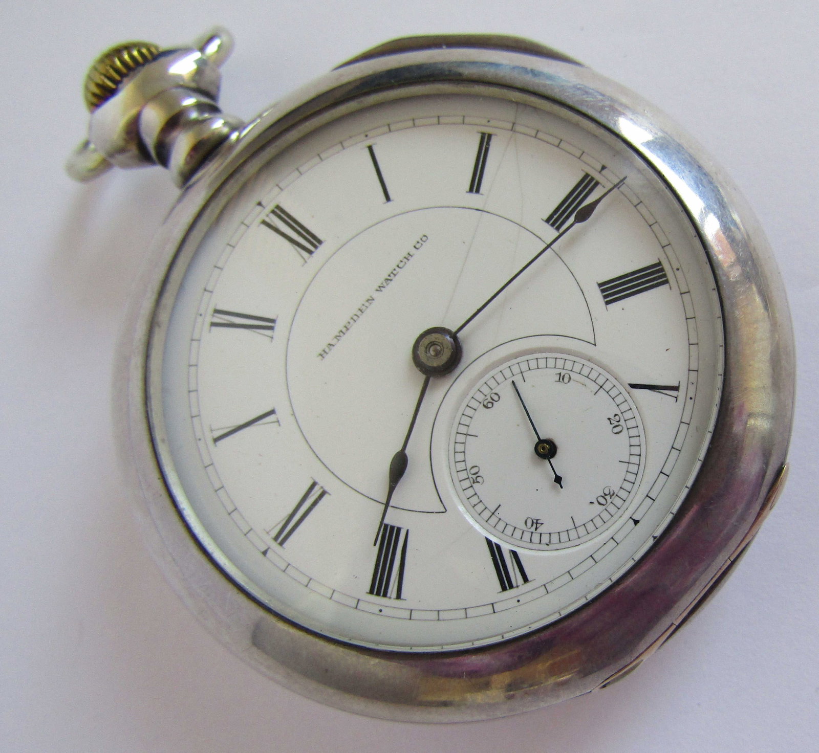 ANTIQUE LARGE STERLING SILVER HAMPDEN POCKETWATCH (1 of 7)
