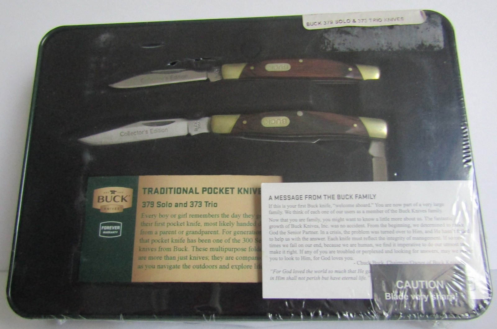 BUCK 2 KNIFE COLLECTOR SET NEW IN TIN BOX: BRAND NEW OLD STOCK UNOPENED BUCK KNIFE SET . USA SHIPPING USPS $5.