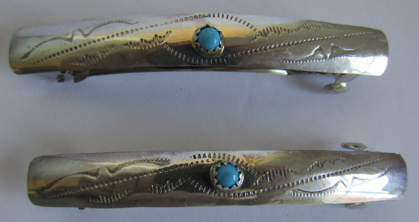 2 TURQUOISE HAIR CLIPS BARETTES STERLING SILVER (1 of 3)