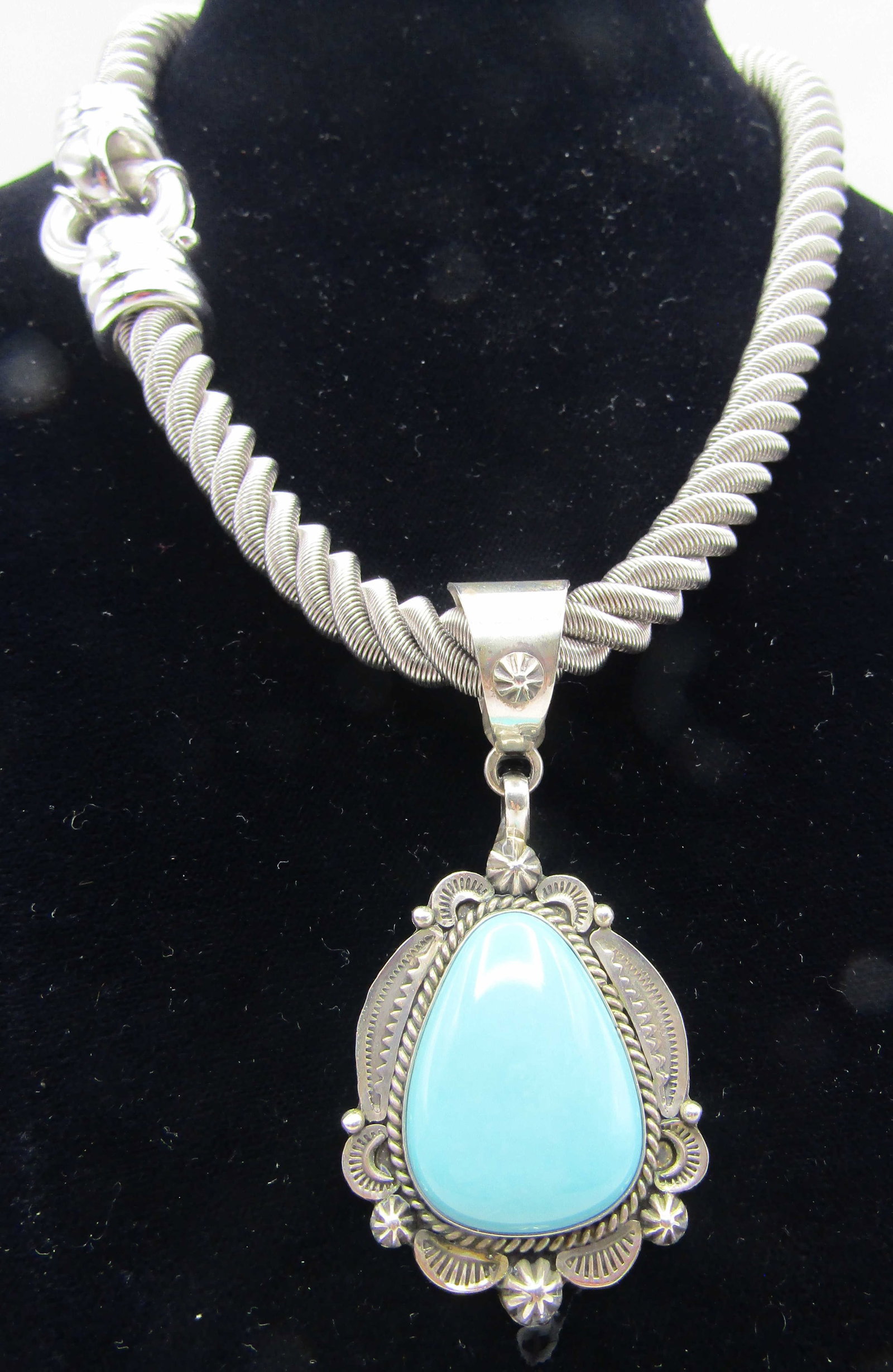 CALLADITTO TURQUOISE PENDANT NECKLACE STERLING 83G (1 of 6)