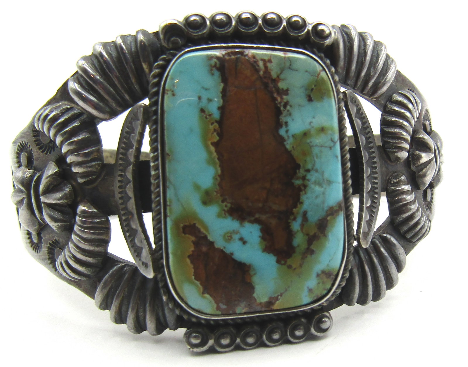 "KS" TURQUOISE CUFF BRACELET STERLING SILVER 46GRM (1 of 9)