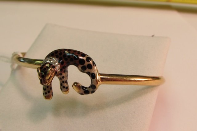 14kt Panther Diamond Enamel Bracelet by SLC: .05 ctw diamond 5.8 grams 2-13