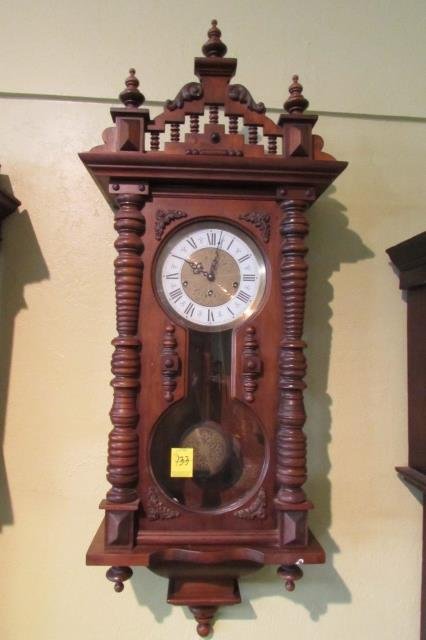German Wall Regulator Clock w/ Westminster Chime: 28.1 German Wall Regulator Clock w/ Westminster Chime 46"x18"