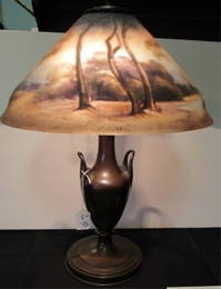 Pairpoint Lamp with Base and Painted Shade, signed