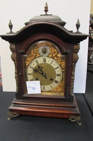 Early 1890's German Bracket Clock RSM: 8.11 Early German Bracket Clock with Bronze Paw Claw Feet, Stands 18"x12", with Fancy Bronze Dial, Time & Strike, Movement signed "RSM" & Rose for Reinhold Schneckenburger, Mühlheim Donau