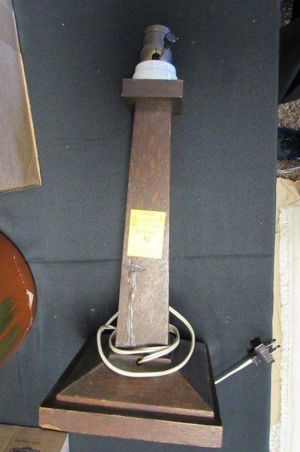Arts & Crafts Lamp Folk Art Oak Wood Base: 13.48 Antique Estate Stickley Style Lamp Base measures 16.5" tall