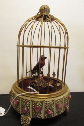Automaton Bird Cage Mechanical Music Box: 3.537. Needs repair.