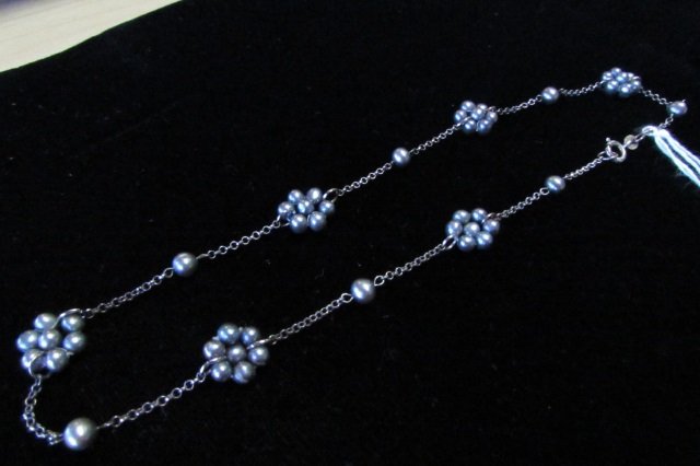 Peacock Pearl Cluster Sterling Necklace: 3.504. measures 15" sterling silver choker