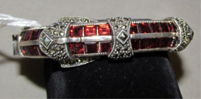 Garnet & Marcasite Bracelet Judith Jack Sterling: 71.27. Signed Judith & Jack hinged bangle braclet in solid sterling silver with gorgeous red garnets(~34 ctw) and marcasites.