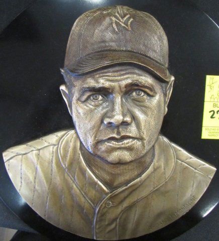 Armand La Montagne Babe Ruth Bronze Plaque: 19.31. New York Yankees Babe Ruth original bronze Bronx Bomber. Triple signed original by Armand LaMontagne. 9" plaque