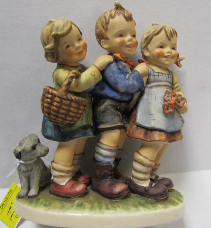 Large Rare Hummel "Follow The Leader" #369: 65.11. Still has paper label tag. Three kids & dog. 7" tall x 6" wide. Great condition.