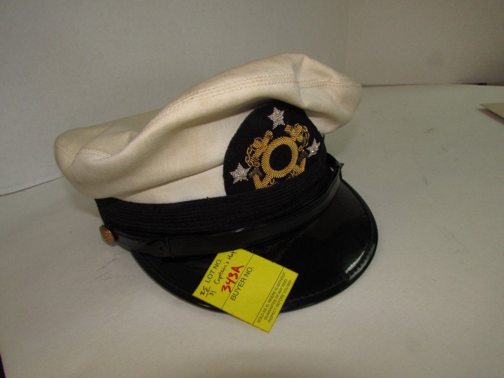 Commodore Ship Captain's Hat & US Navy Patch: 25.31. Vintage boating cap, size 7-1/2 good condition.