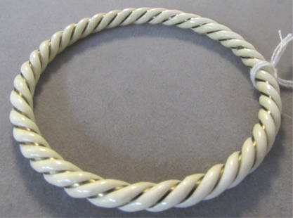 14k Gold Carved Ivory Rope Bangle Bracelet: 2.0. Does not fit 7" wrist. Opening measures 55 mm wide, 5 mm thick