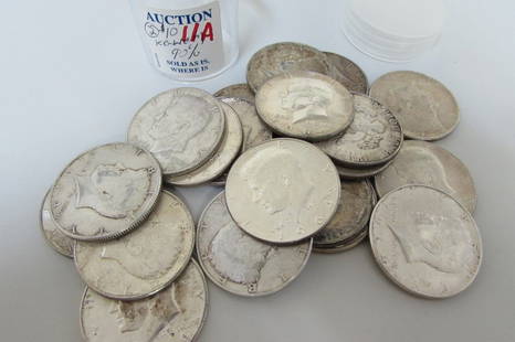 1964 ROLL SILVER KENNEDY HALF DOLLARS 20 PCS: 2B ROLL OF 20 SILVER HALF DOLLARS 1964