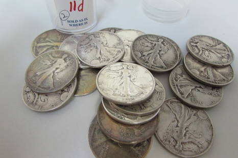 ROLL OF SILVER WALKING LIBERTY HALF DOLLARS 20PCS: 2B SILVER WALKING LIBERTY HALF DOLLARS. 20 PCS.