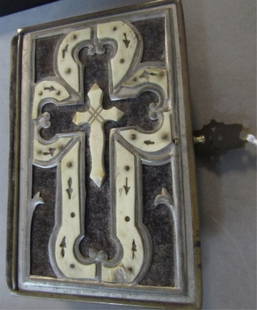 French 1890's Bone Decorated Communion Bible: 2.0. Prayer Book: Pages inside date this Missal to pre-1901.